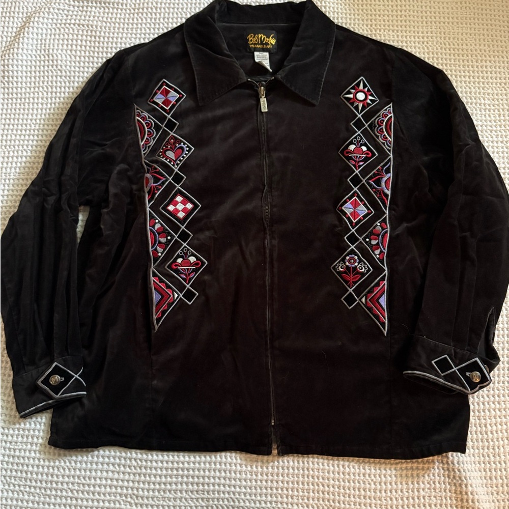 Bob Mackie Wearable Art Black Velour Embroidered Women’s Jacket